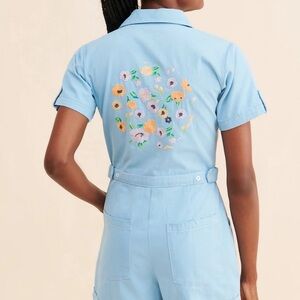 Free People Sky Blue Embroidered Romper
